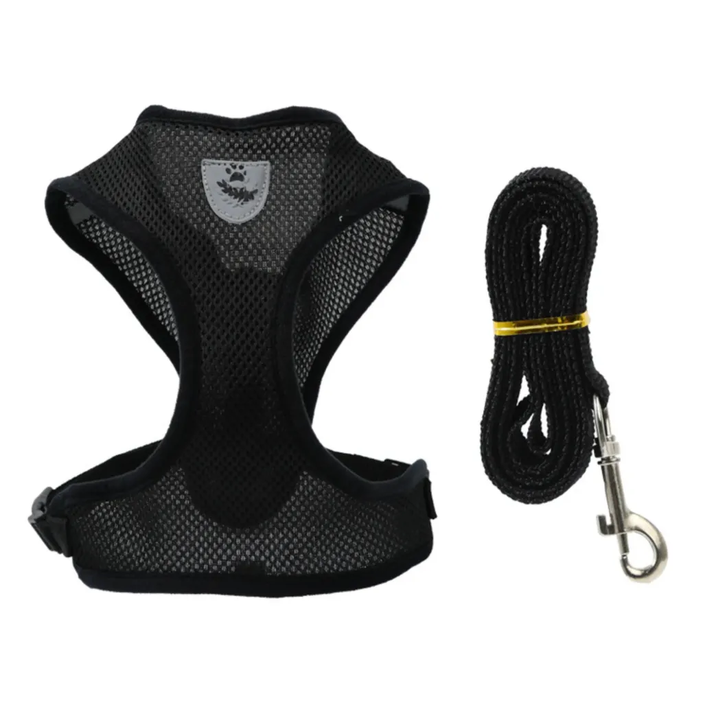 Lux Pets Szelki Oddychające Bezuciskowe Airmesh Ze Smyczą 120 Cm Czarne S 24-34 Do 2.5 Kg