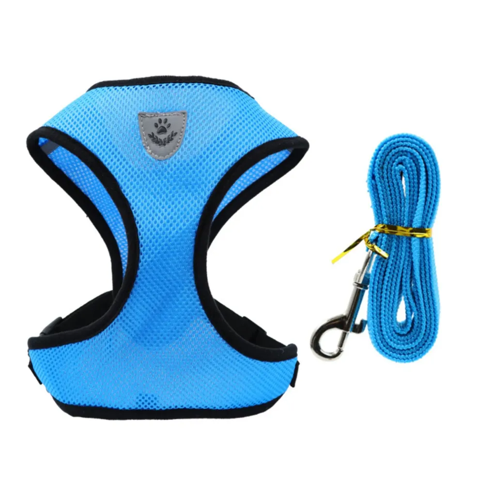 Lux Pets Szelki Oddychające Bezuciskowe Airmesh Ze Smyczą 120 Cm Niebieskie S 24-34 Do 2.5 Kg