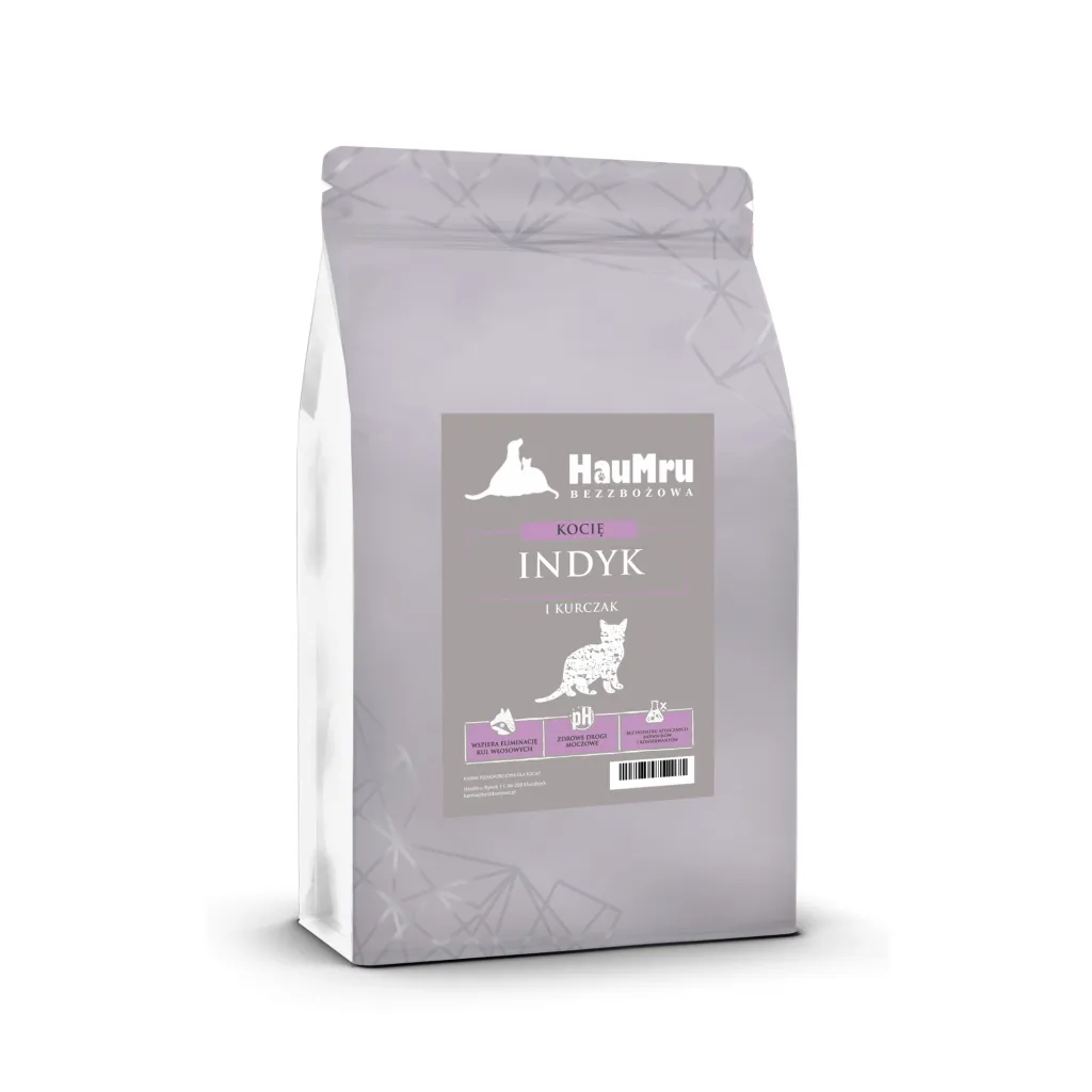 HauMru Bezzbożowa karma dla kota-Kocięta-Indyki Kurczak 1.5 Kg