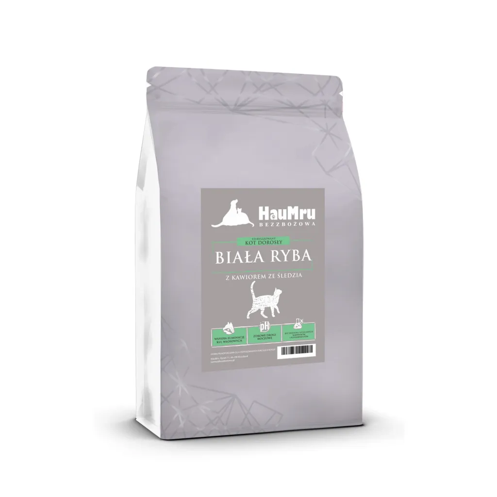 HauMru Bezzbożowa karma dla kota-Dorosły-Biała Ryba Z Kawiorem 1,5 kg